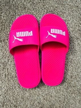 Puma Neon Pink Logo Slide Sandals